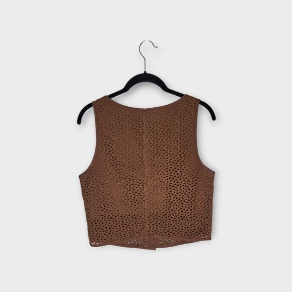 Everlane Womens Walnut Brown Eyelet Crop Top XS Sleeveless Button Front - Picture 8 of 8